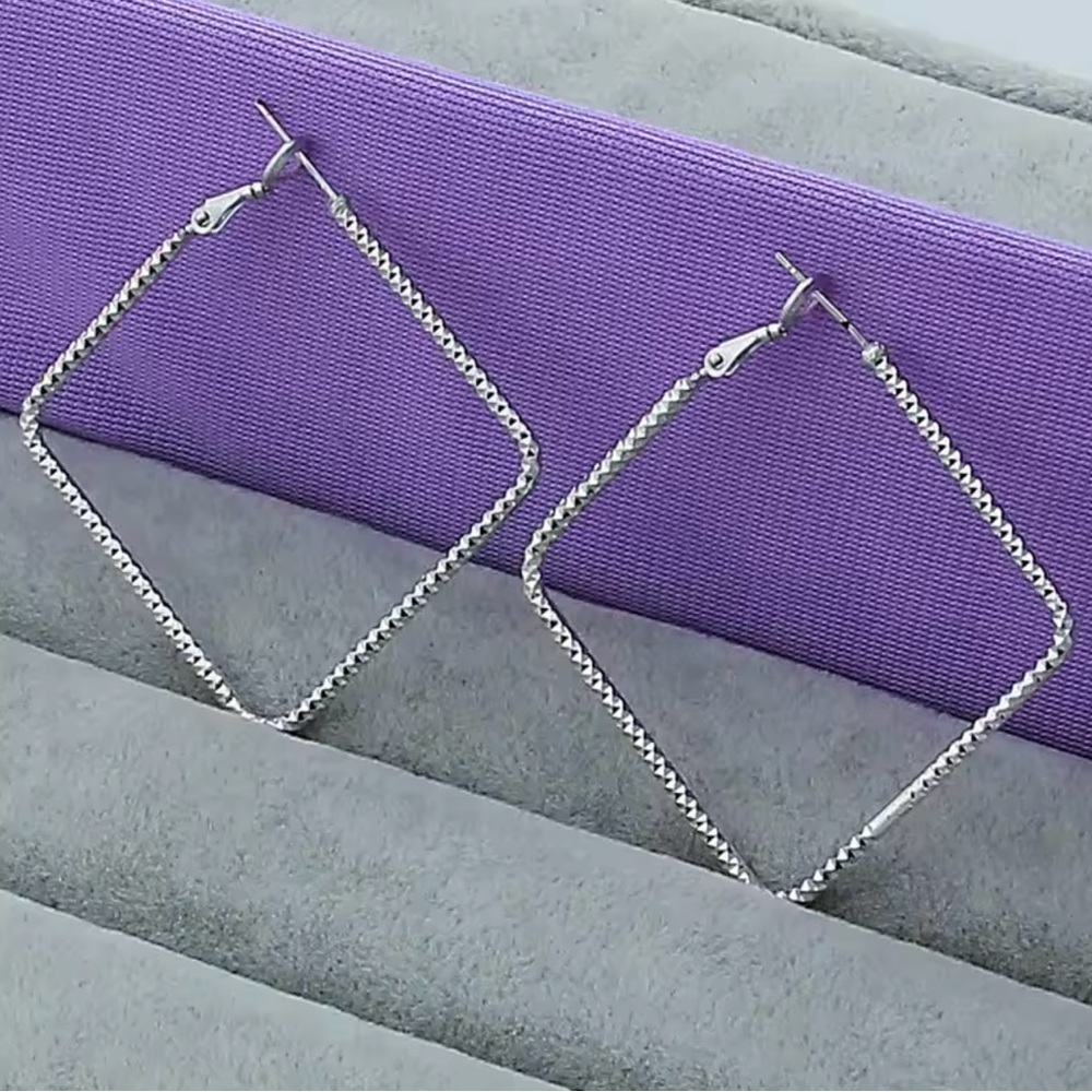 Square Glitter Silver Hoop Earrings